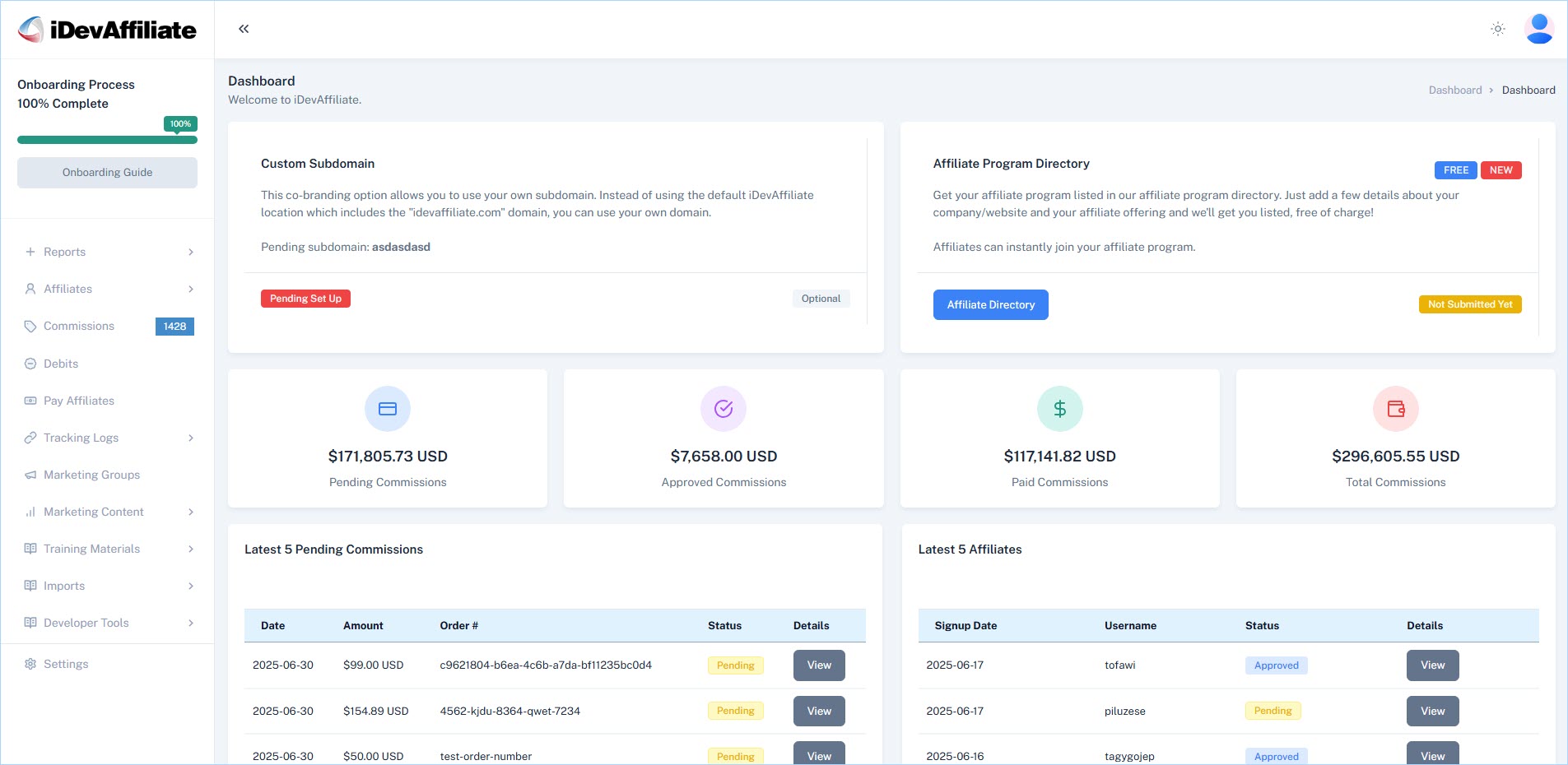 idevaffiliate 2025 dashboard